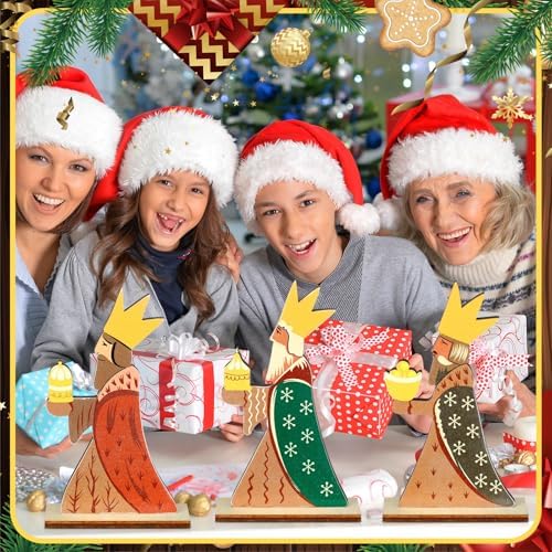 Barydat 3 Pcs The Three Wise Men Table Decor Christmas Wooden Sign
