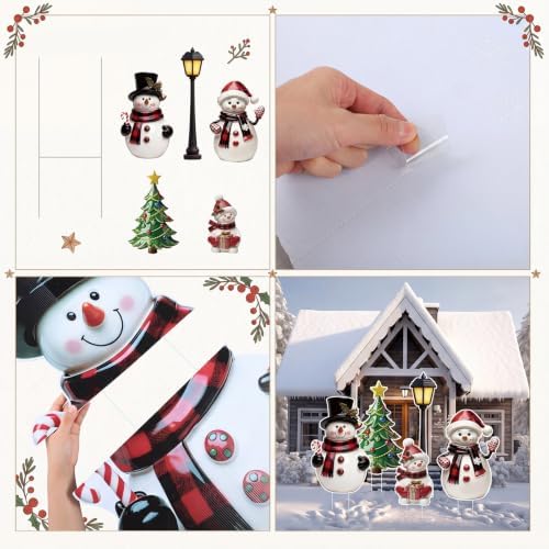 Leinuosen 5 Pcs Christmas Snowman Family Yard Signs Outdoor Decorations