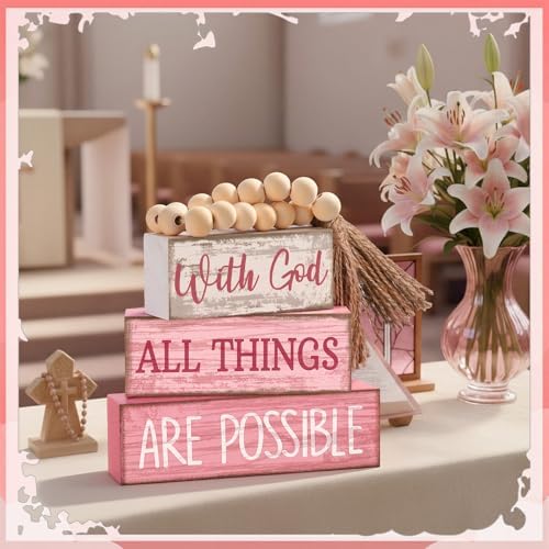 Lineshading 4 Pcs Christian Table Decor Pink God All Things are Possible
