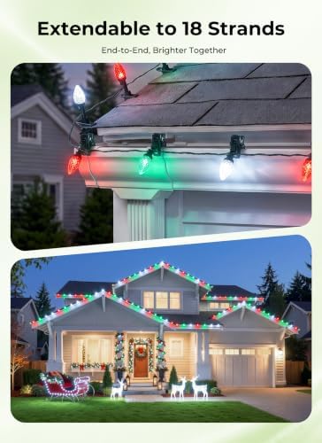 Brightown Christmas Lights Outdoor, 102FT 150LED C9 String Light with Clips
