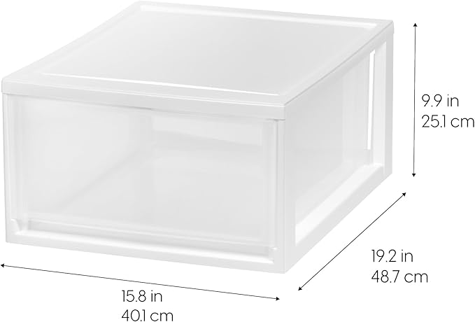 IRIS USA 30 Qt. Plastic Drawer Storage Organizer Stacking Drawers, 2-Pack, Stackable Unit with Sliding Drawer for Clothes Bedroom Kitchen Under Sink Pantry Craft Room Bathroom Dorm Office, White