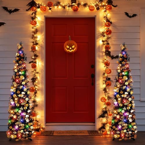 N&T NIETING Halloween Tree Decorations with Lights, 5FT, Black Purple