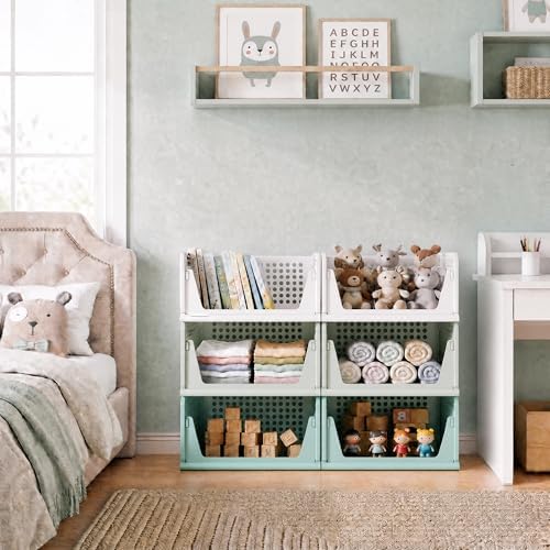 Pinkpum Green Boy Closet Organizers and Storage Stackable Plastic Drawer Basket for Clothing Stackable Storage Bins Shelf Storage Container for Rv Closet Wardrobe Bedroom Bathroom Playroom Man 6 Pack