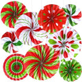 Outus 18 Pcs Peppermint Paper Fans Christmas Decor Red and Green