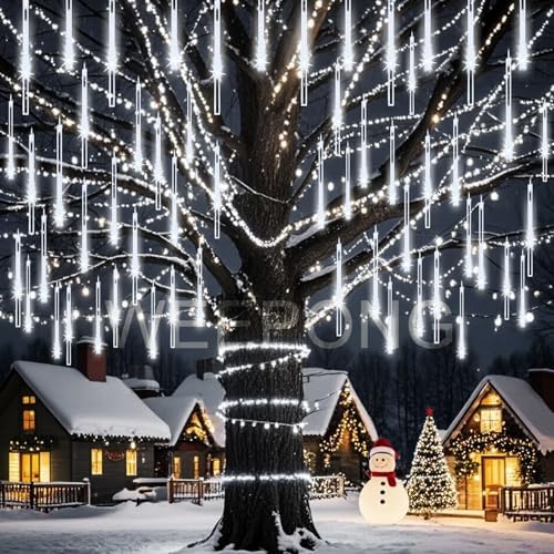 Weepong Meteor Shower Lights, Christmas Decorations Outdoor 32 Tubes White
