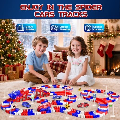 Spider Toys for Boys 4-6, Flexible Race Track 5 Spider Cars for Toddlers