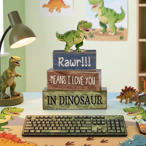 Lineshading 4 Pcs Dinosaur Table Decorations Wooden Dinosaur Party Decor