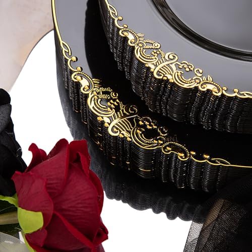 Hioasis 175 Pcs Black Gold Plates for Graduation