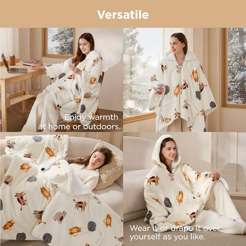 Bedsure Wearable Heated Blanket Hoodie Shawl, Preheat, 55"x64" Printed Cat