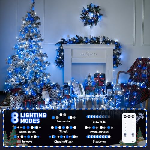 JMEXSUSS 600 LED Blue and White Christmas Lights Outdoor with Remote