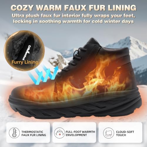 OrthoComfoot Orthopedic Diabetic Winter Leather Ankle Boots for Men, Comfortable Casual Wide Width Arch Support Warm Snow Boots for Relief Plantar Fasciitis, Bunions, Swollen Feet & Foot Pain