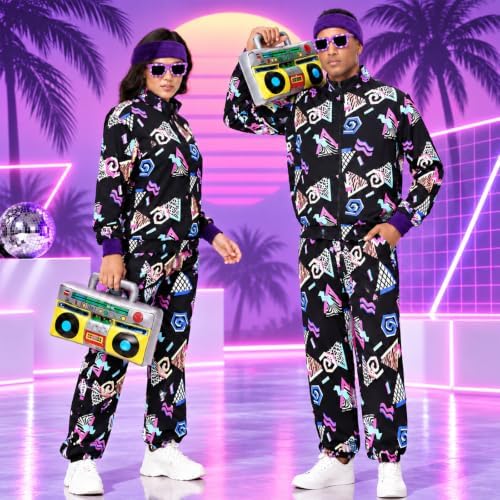 Men's 80s Outfit, Neon Retro Tracksuit for Halloween Party Costume
