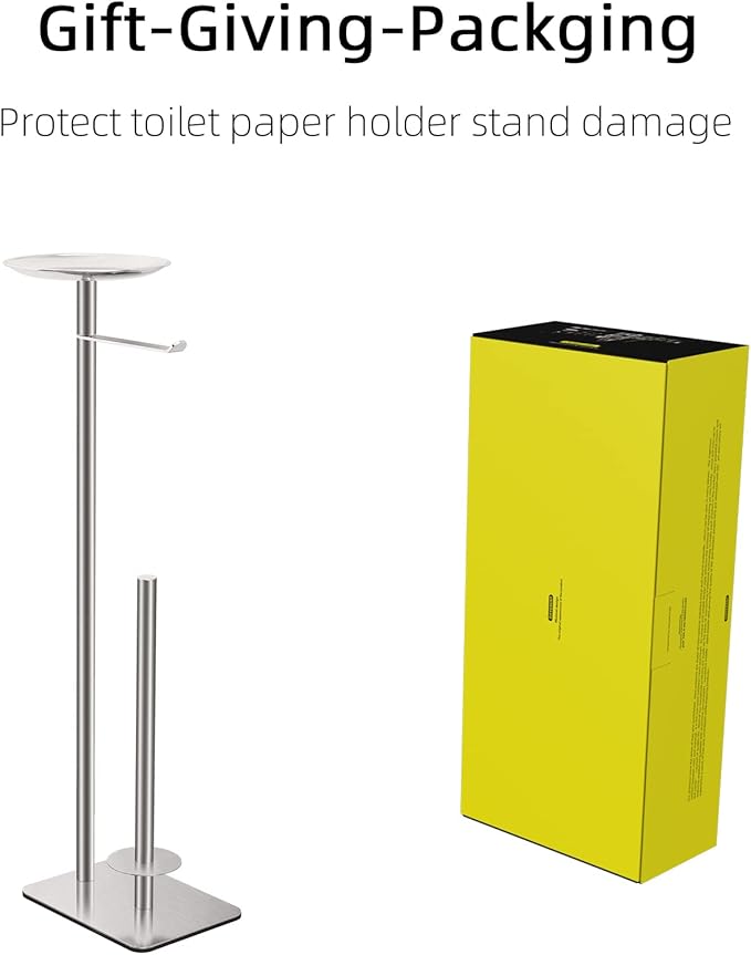 FEILERN Toilet Paper Holder Stand for Bathroom Floor Standing Toilet Roll Dispenser Storages 4 Reserve Rolls, with Top Storage Shelf for Cell Phones, Wipe, Wallet and More(Brush Nickel)