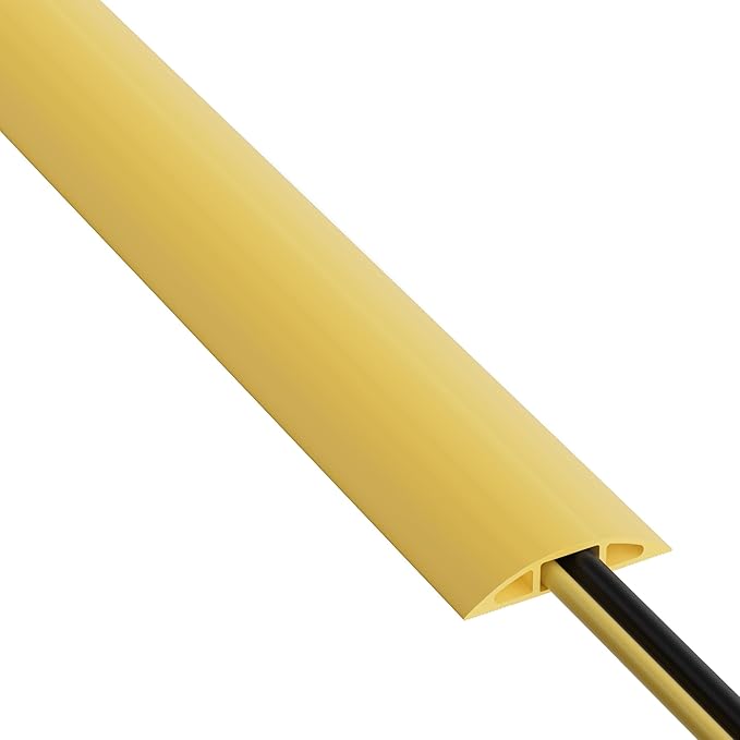 D-Line 6ft Floor Cord Cover, Floor Cable Protector, Extension Cord Cover, Protect Wires & Prevent Cable Trips, Cable Management Solution - Cord Cavity = 0.63" (W) x 0.31" (H) - Safety Yellow