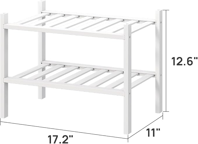 viewcare White Small Shoe Rack for Entryway,2-Tier Bamboo Shoe Organizer for Hallway Closet, Free Standing Shoe Racks for Indoor Outdoor