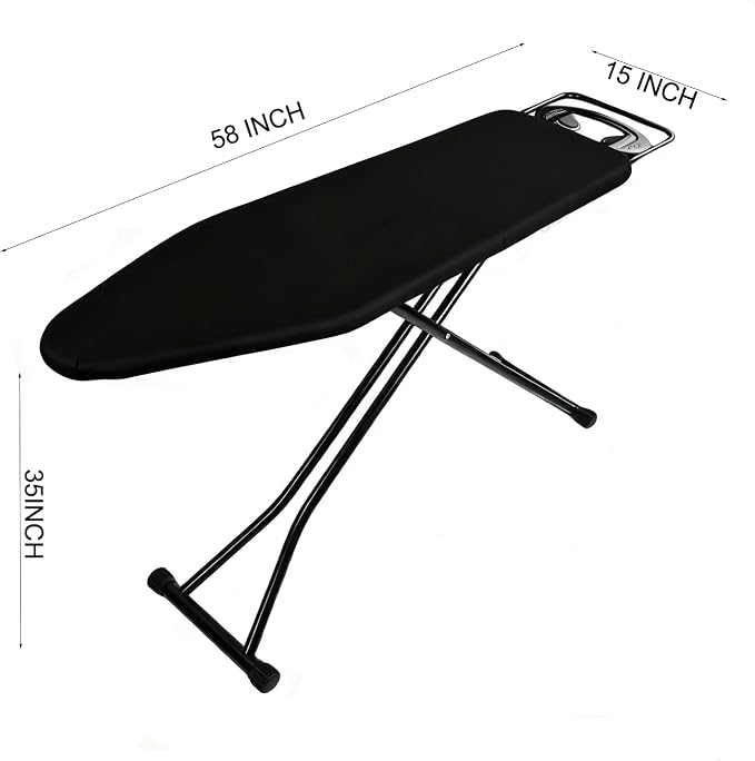 58"x15" Ironing Board Full Size, Heat Resistant Cover Wide Iron Board with Steam Rest, Ultra Thick Padding, Height Adjustable Heavy Sturdy Metal Frame Legs Ironing Stand,Non-Slip Foldable