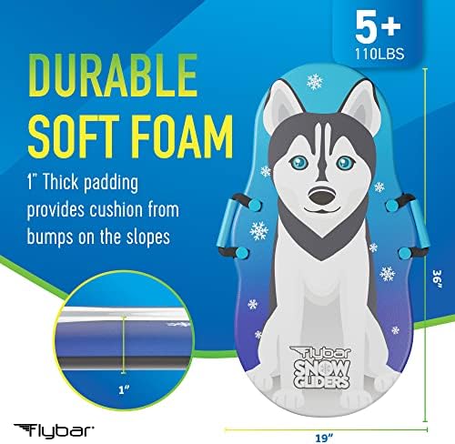 Flybar Kids 36" Husky Dog Foam Toboggan Snow Sled with Slick Bottom & PE Core Build for Boys and Girls Ages 5+, Holds Up to 110 Lbs
