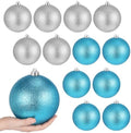 Poen 12 Pcs 6 Inch Large Glitter Christmas Ball Ornament, Blue, Silver