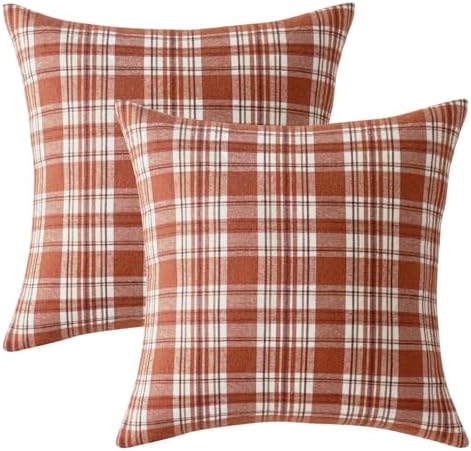 MIULEE Fall Plaid Pillow Covers Scottish Tartan 24x24 Rust Orange
