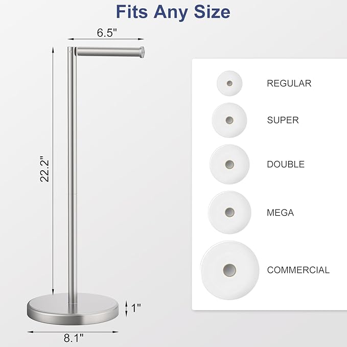 Toilet Paper Holder Stand 22.2" H Brushed Nickel Bathroom Free Standing Toilet Paper Roll Holder Storage Shelf for 4 Rolls, Stainless Steel Toilet Paper Holders with Non-Slip Stable Base