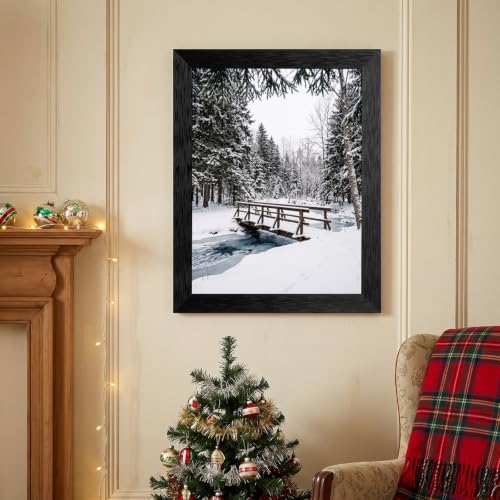 Framed Winter Bridge Canvas Wall Art, Rustic, Black Frame Inch 12x16