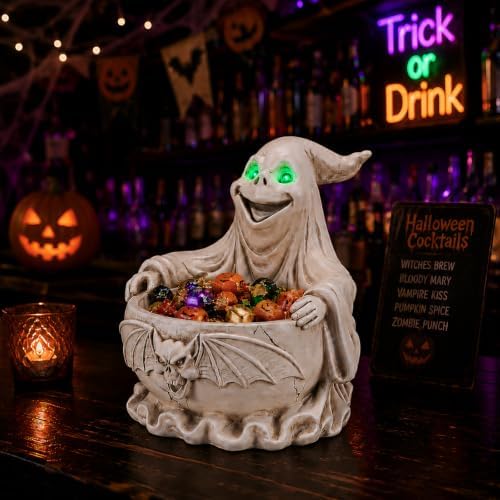Halloween Candy Bowl, Halloween Party Ghost Statue with LED Lights