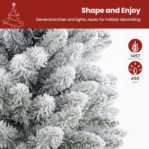 SHareconn 8ft Prelit Flocked Spruce Artificial Christmas Tree with Remote
