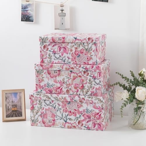 Soul & Lane - Pink Floral Decorative Storage Boxes with Lids, Set of 3