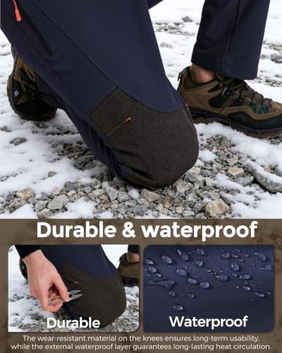 CNBQDD Men's Snow Ski Pants Waterproof Hiking Winter Fleece Lined Pants