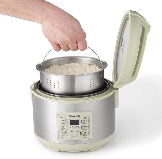 Starfrit Low Carb Rice Cooker - 14 Cups - Stainless Steel Low Carb/Steamer Basket - 7 Preset Functions - 500W