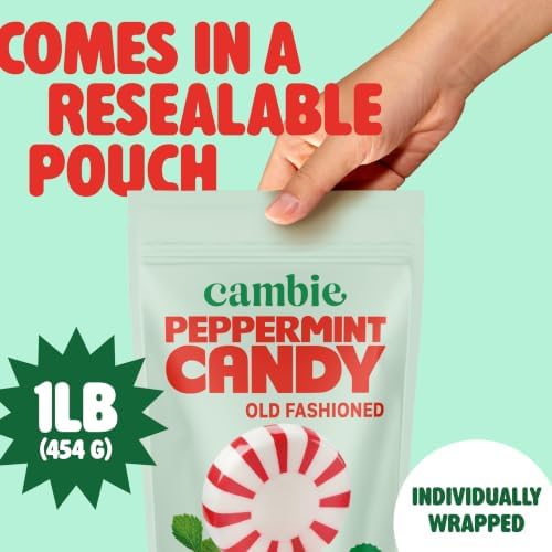 Cambie Peppermint Candy - 1 lb of Hard Candy Individually Wrapped Mints
