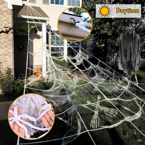 Halloween Decorations Outdoor, 250 LED Halloween Giant Spider Web Lights, 200" Lighted Spiderweb Light up with 8 Modes for Yard Haunted House Decor, Remote Control Without Spider Purple Orange