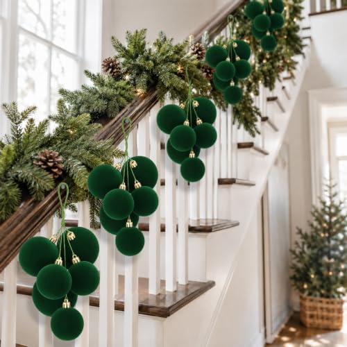 Roowest 4 Sets Large Green Velvet Christmas Ball Clusters Ornaments Decor