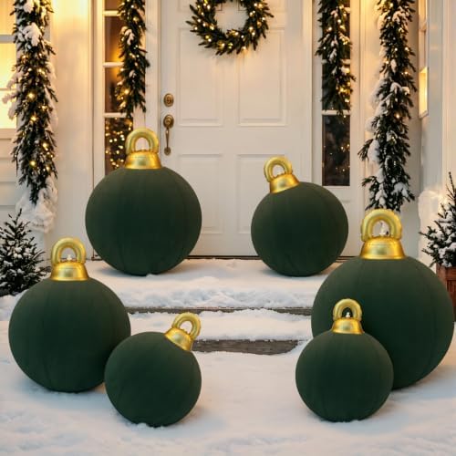 Jenaai 6 Pcs Dark Green Giant Velvet Christmas Inflatable Ball Ornament