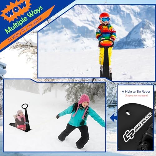 Goplus Ski Scooter Fold-up Snowboard, Snow Scooter W/Grip Handle, Sliding Snow Sled for Snow, Dune, Grass, Portable Kick Scooter Sled for Kids Toddlers Teenagers, Winter Toys