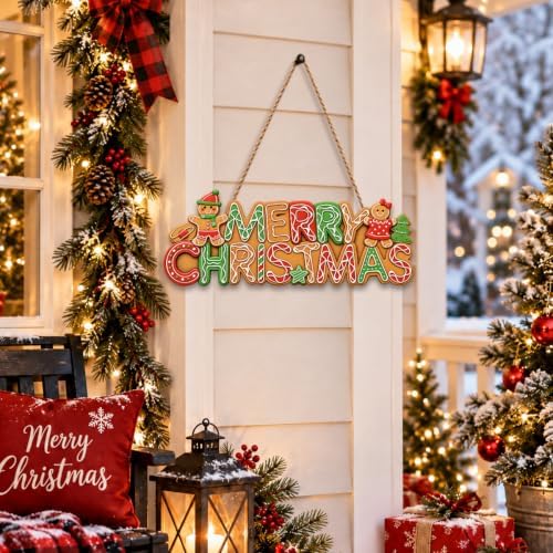 Merry Christmas sign Gingerbread Christmas Decorations Hanging Wooden Sign
