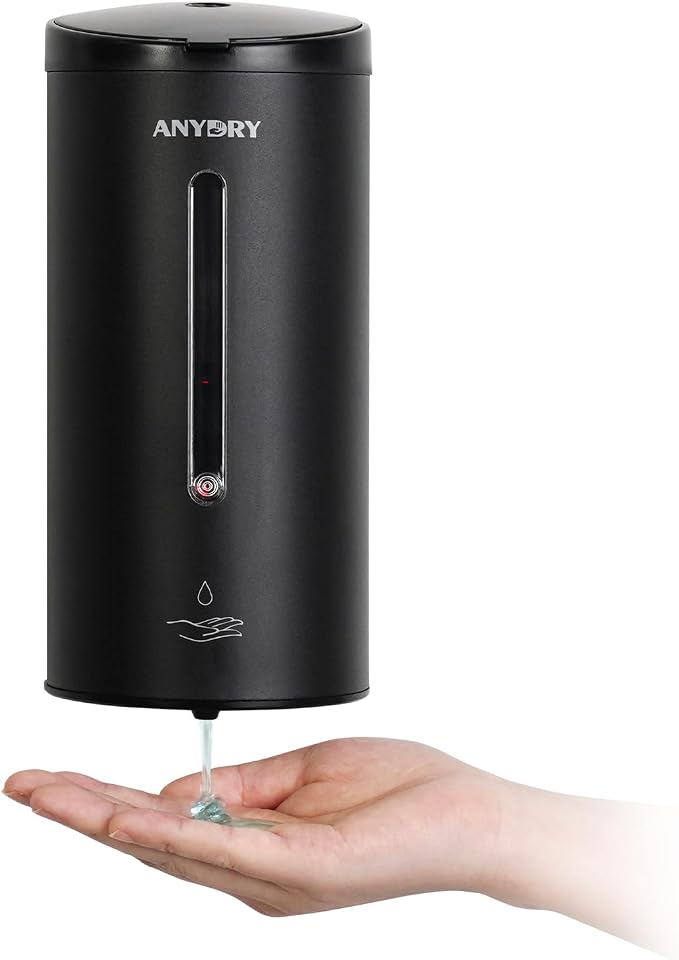 anydry Touchless Automatic Liquid Soap Dispense Wall Mount 25oz Large Capacity Stainless Steel for Commercial (Matte Black)