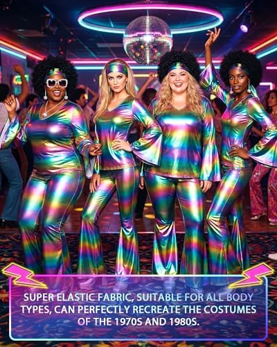 Jexine 70s Disco Outfit Women Sequin Sparkly Costume