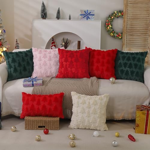 DFXSZ Christmas Tree Pillow Covers 20x20 Set of 2 Christmas Decor Red Star