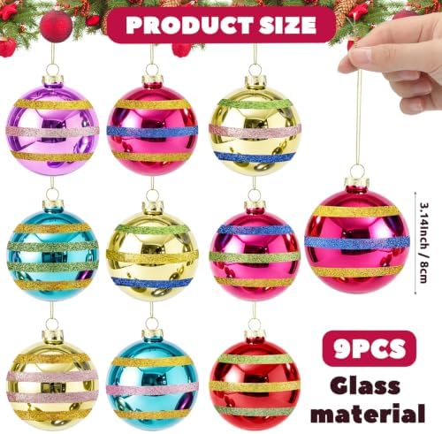 Soulchen 9 Pcs Vintage Glass Christmas Ornaments 3.15 Inch Multicolor