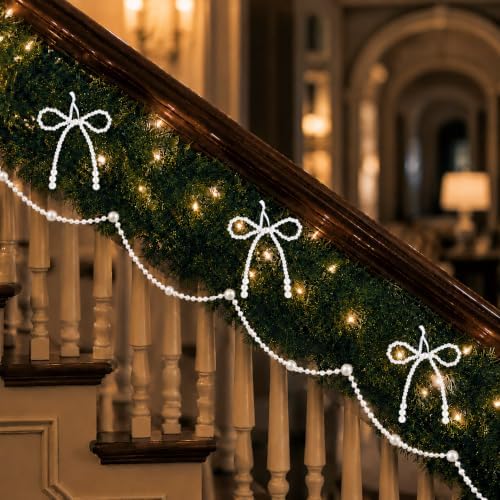 DIYDEC 25PCS Preal 4.5IN Christmas Bow Ornaments String Garland Decor