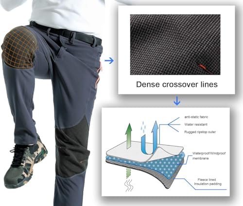 Mens Snow Ski Waterproof Softshell Snowboard Pants Outdoor Hiking Fleece Lined Zipper Bottom Leg