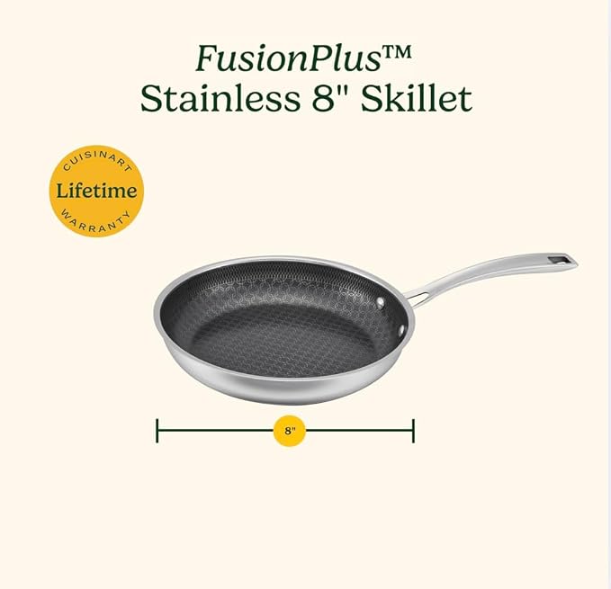 Cuisinart FusionPlus Hybrid Stainless Steel 8 Inch Skillet, PURELYSEAR Hybrid Searing Surface, Oven Safe, Cool Grip Handle, Dishwasher Safe, Induction Compatible