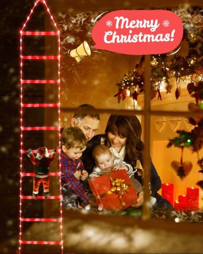 Toodour LED Christmas Lights - 10ft Christmas Decorative Ladder Lights with Santa Claus, Xmas Decorations Light for Indoor Outdoor, Window, Garden, Home, Wall, Xmas Tree Decor - Red