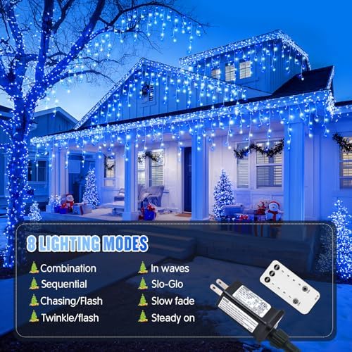 JMEXSUSS 400 LED 38.8 Ft Blue & White Icicle Christmas Lights for Outside