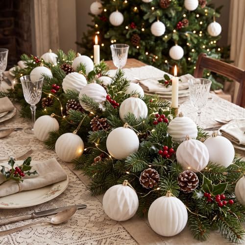 Liliful 3.15 Inch 12 Pcs Velvet Christmas Ornaments Balls, White