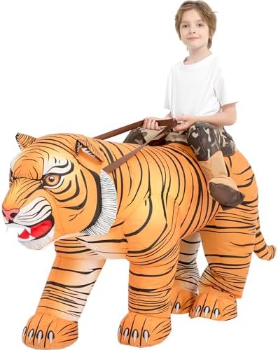 One Casa Inflatable Tiger Costume for Kids,Blow Up Ride Animal Suit