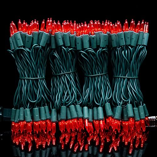 YULETIME 200 Red LED Christmas Lights, 66 ft Green Wire UL String Light