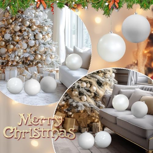 Yerliker 8 Pack 6 Inch Large Christmas Ornament Hanging Balls, White