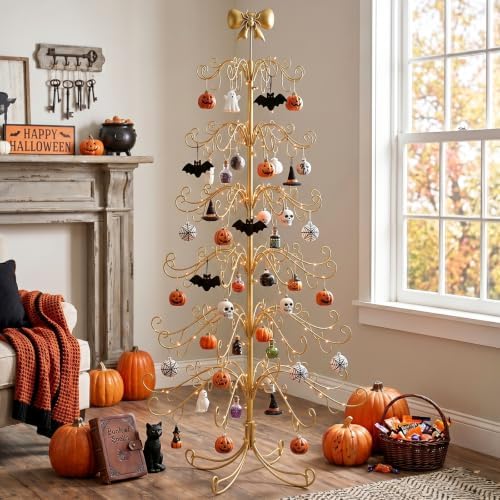 Karl Home 6 ft Wrought Iron Bow-Top Ornament Display Tree, Yellow